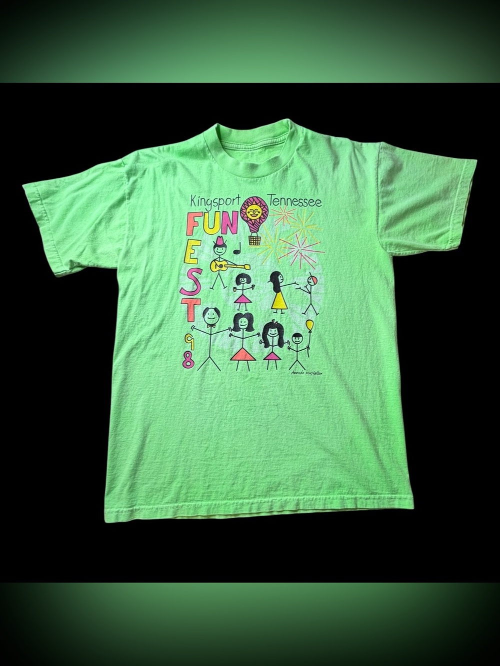 Vintage 1998 Kingsport Funfest Green Graphic T-Shirt Sz M